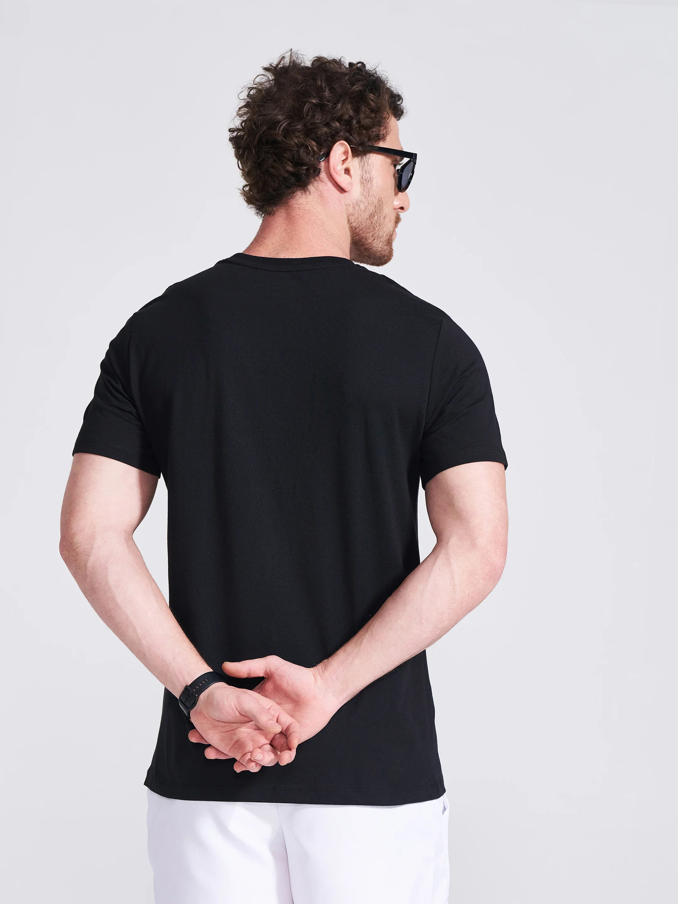 Men's Black Printed Round Neck T-Shirt - Image 5