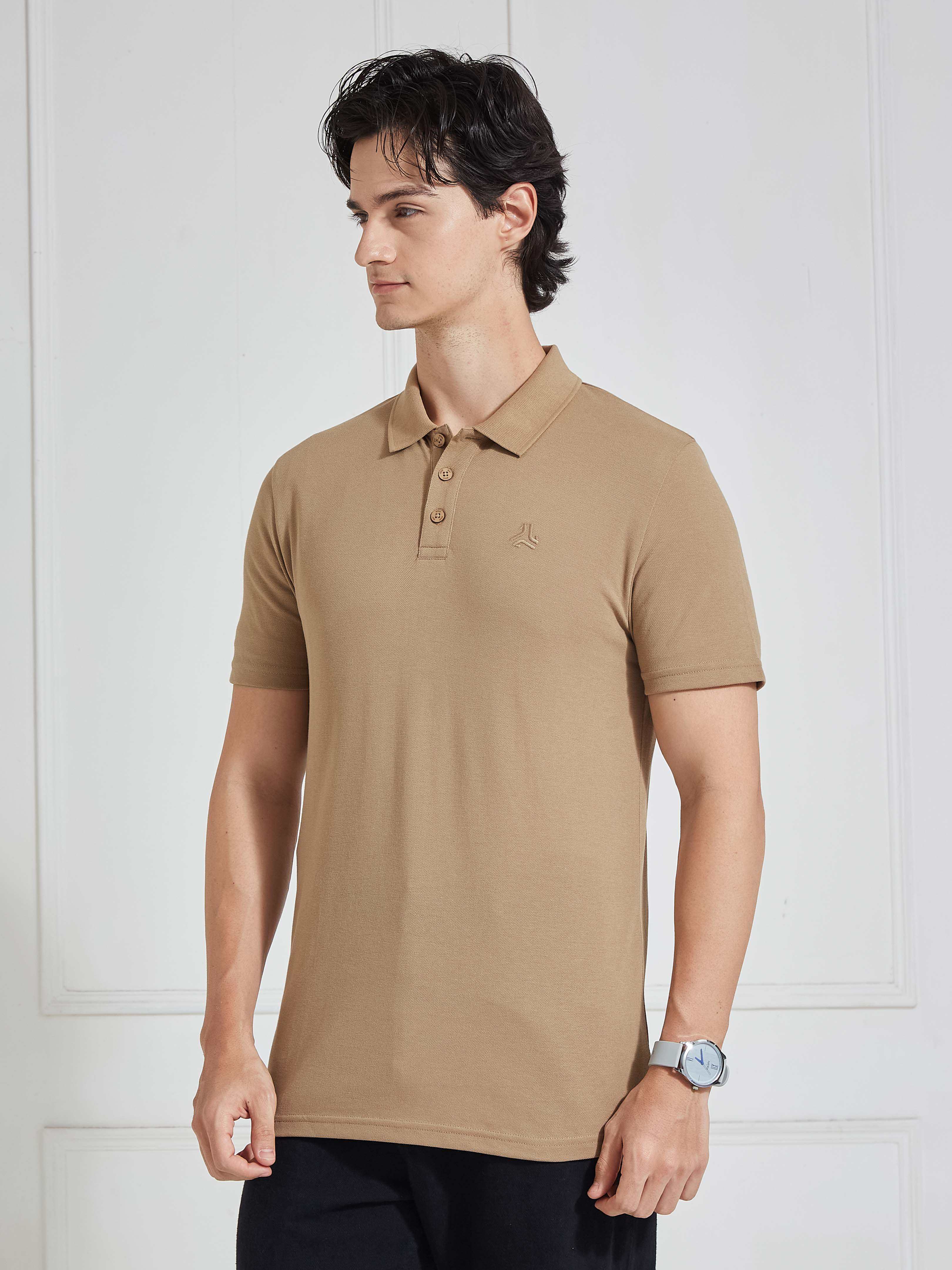 Men's Brown Solid Polo Collar T-Shirt