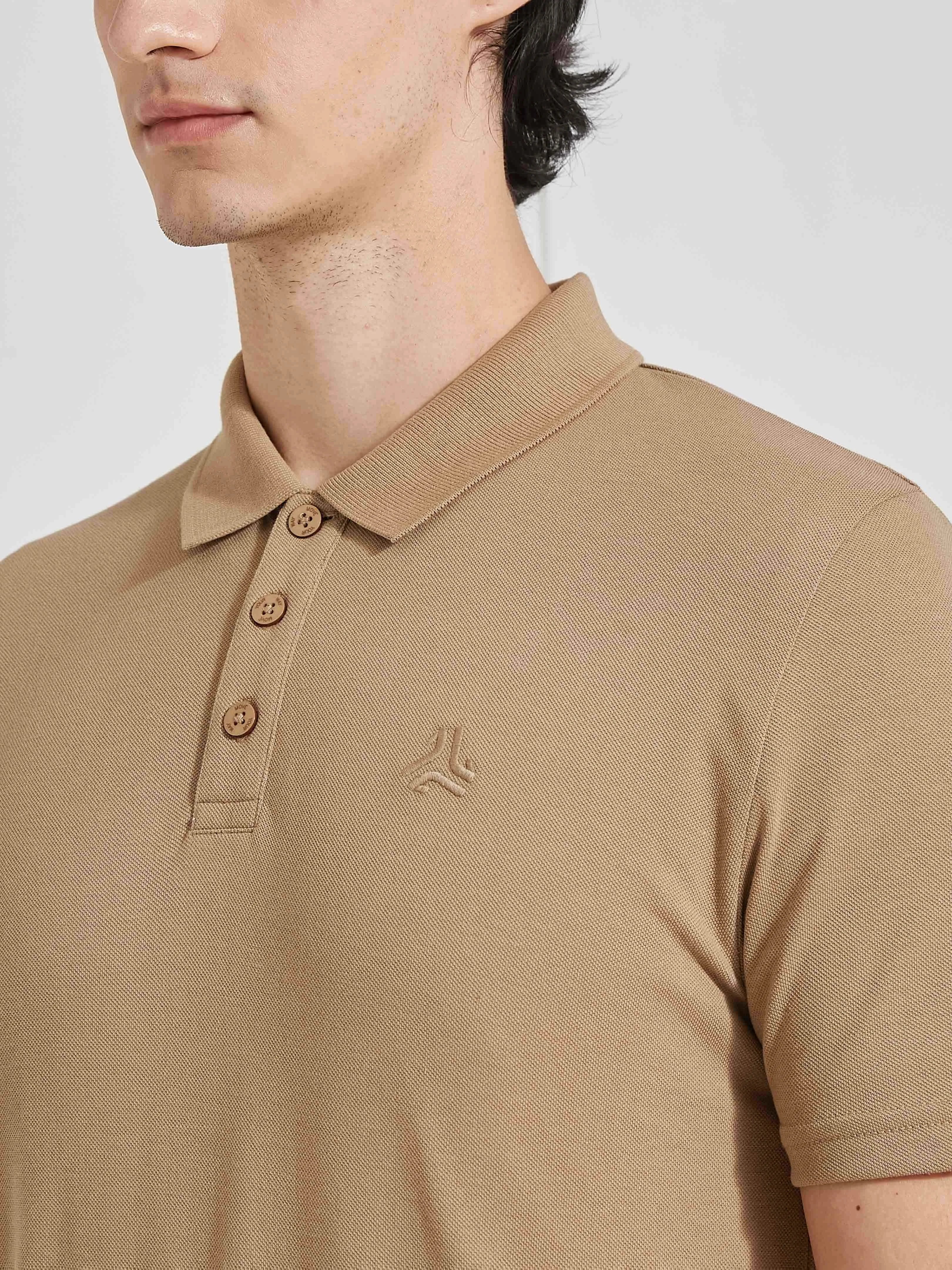 Men's Brown Solid Polo Collar T-Shirt - Image 3