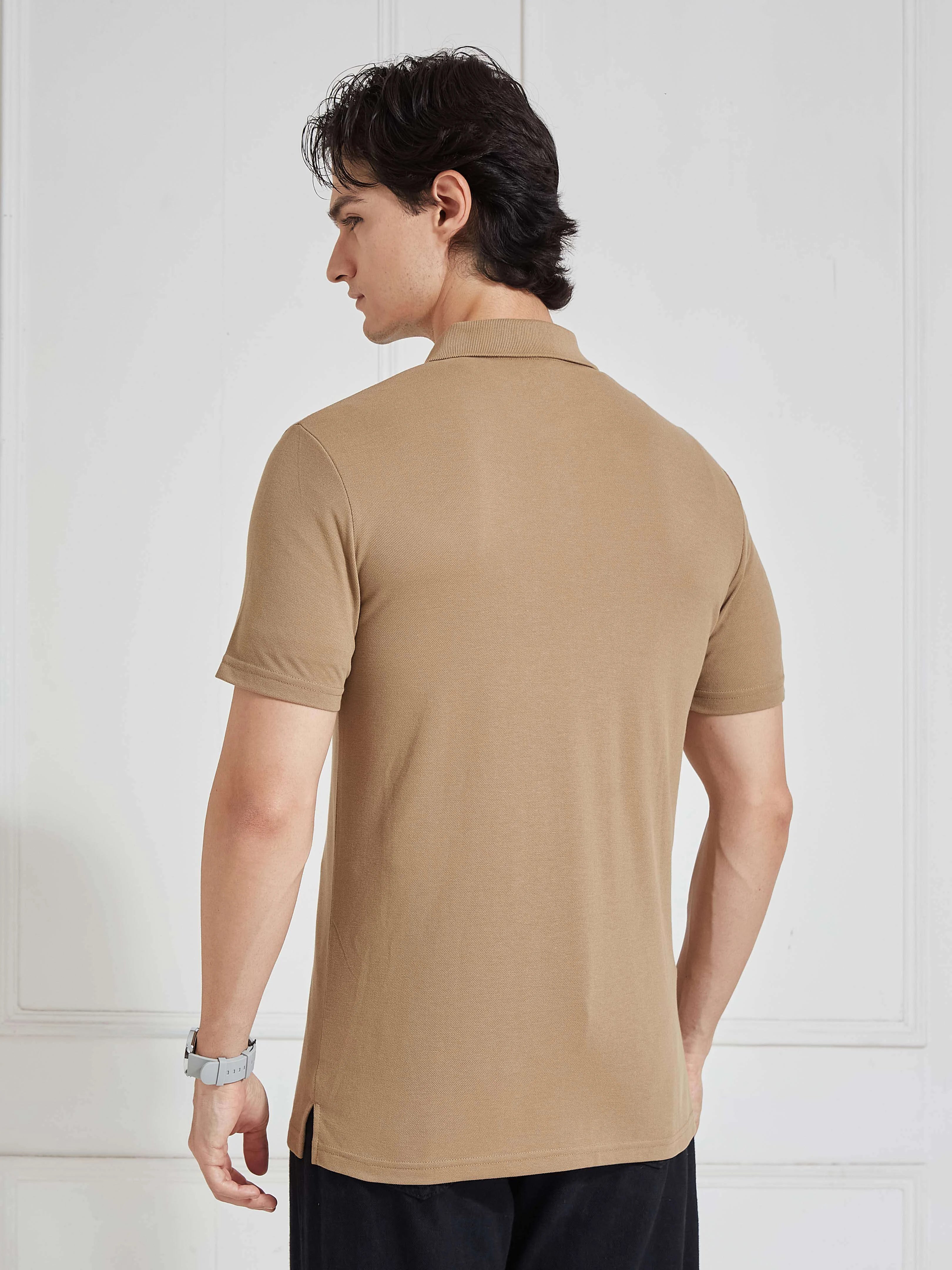 Men's Brown Solid Polo Collar T-Shirt - Image 6