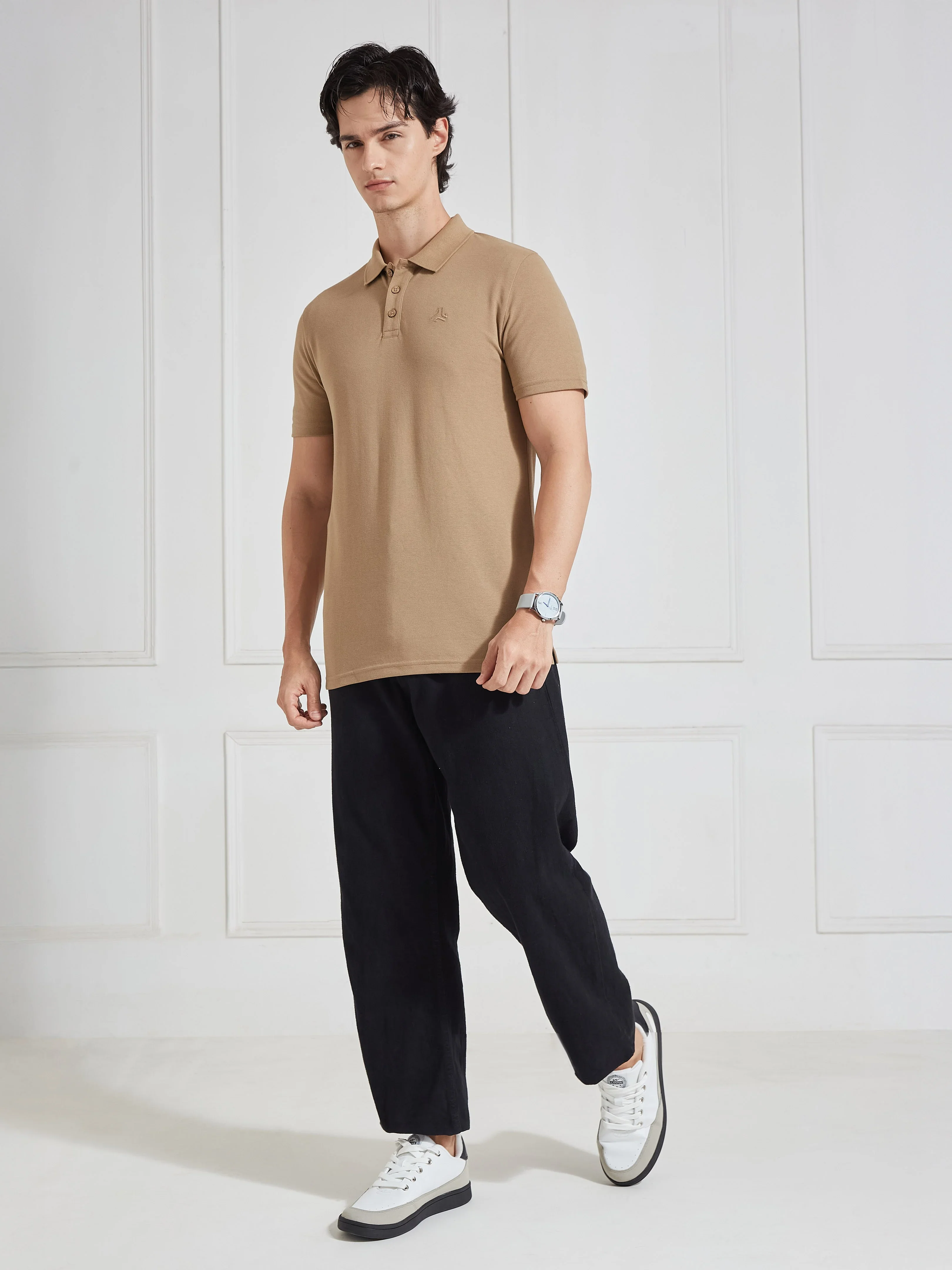 Men's Brown Solid Polo Collar T-Shirt - Image 7