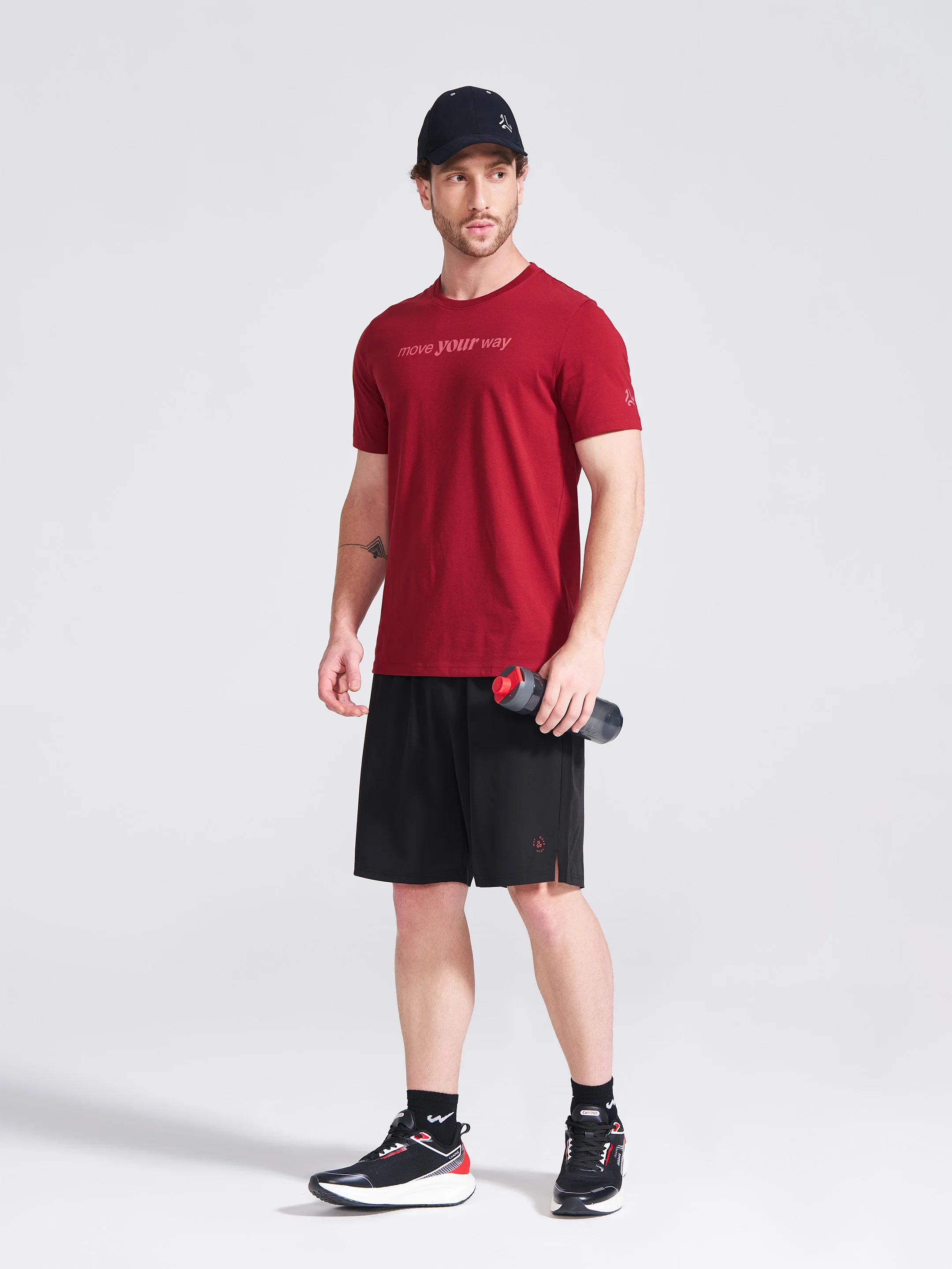 Men's Burgundy Printed Round Neck T-Shirt - Image 4