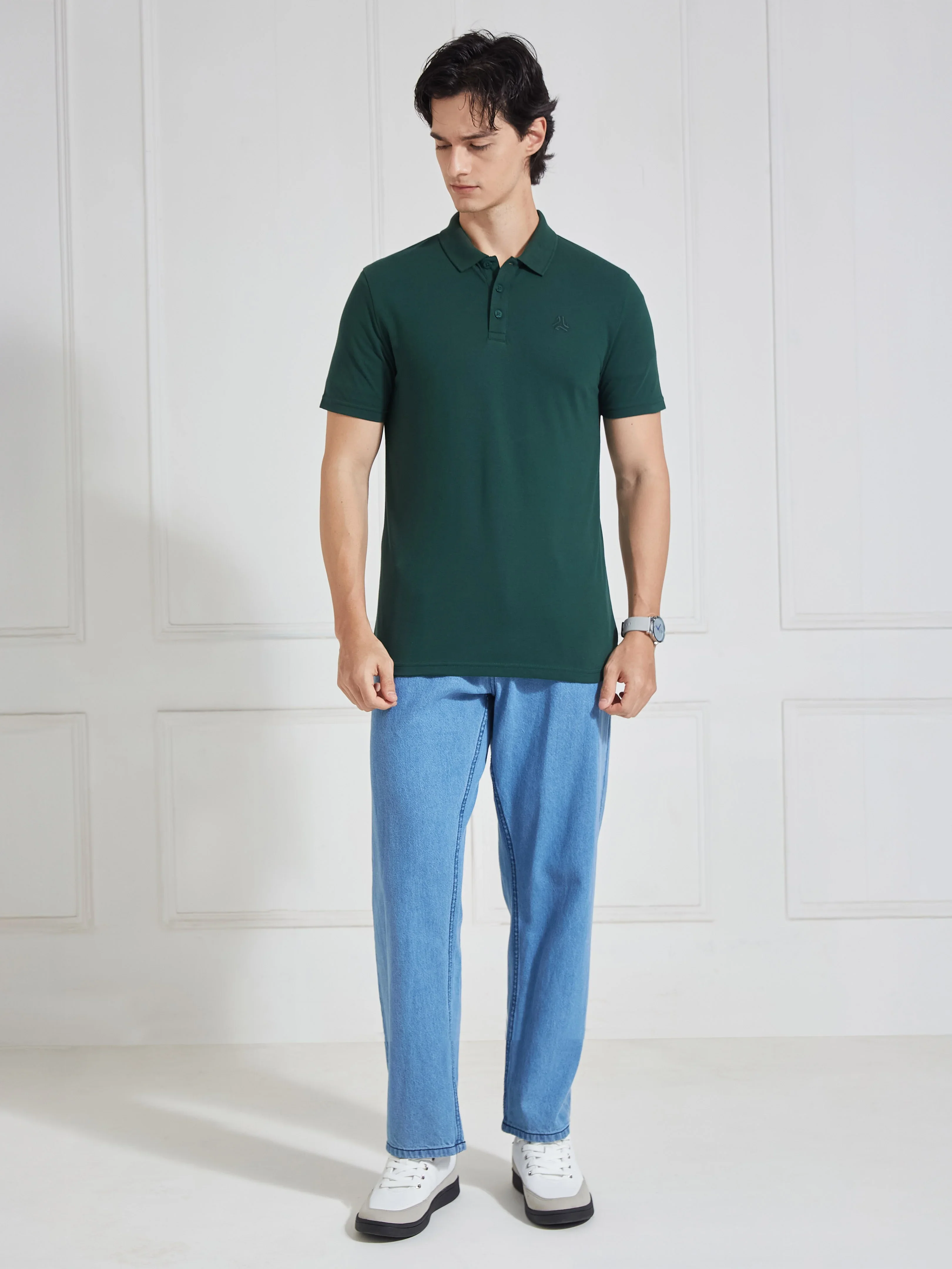 Men's Green Solid Polo Collar T-Shirt - Image 7