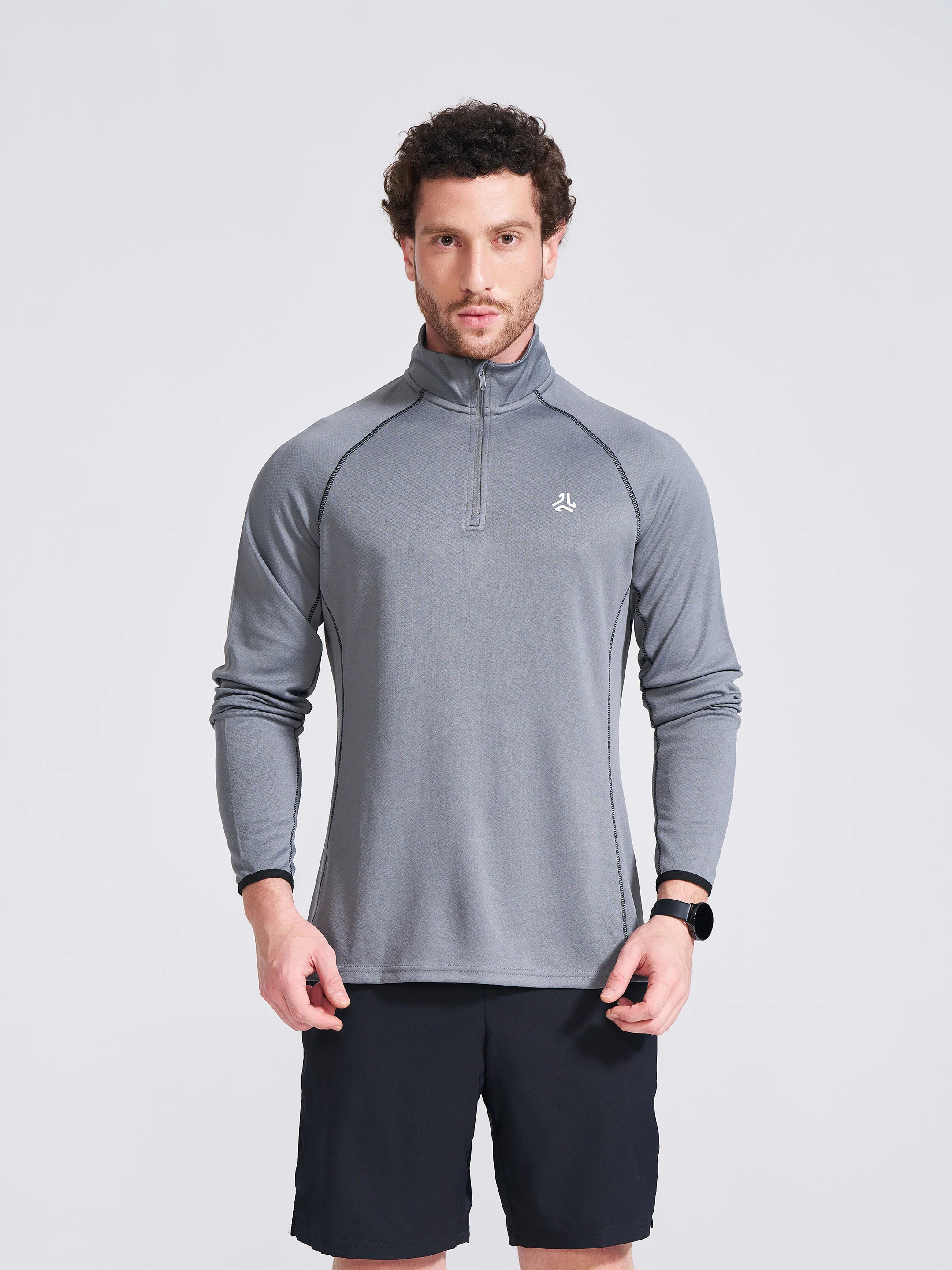 Men's Grey Solid Stand Collar Jacket