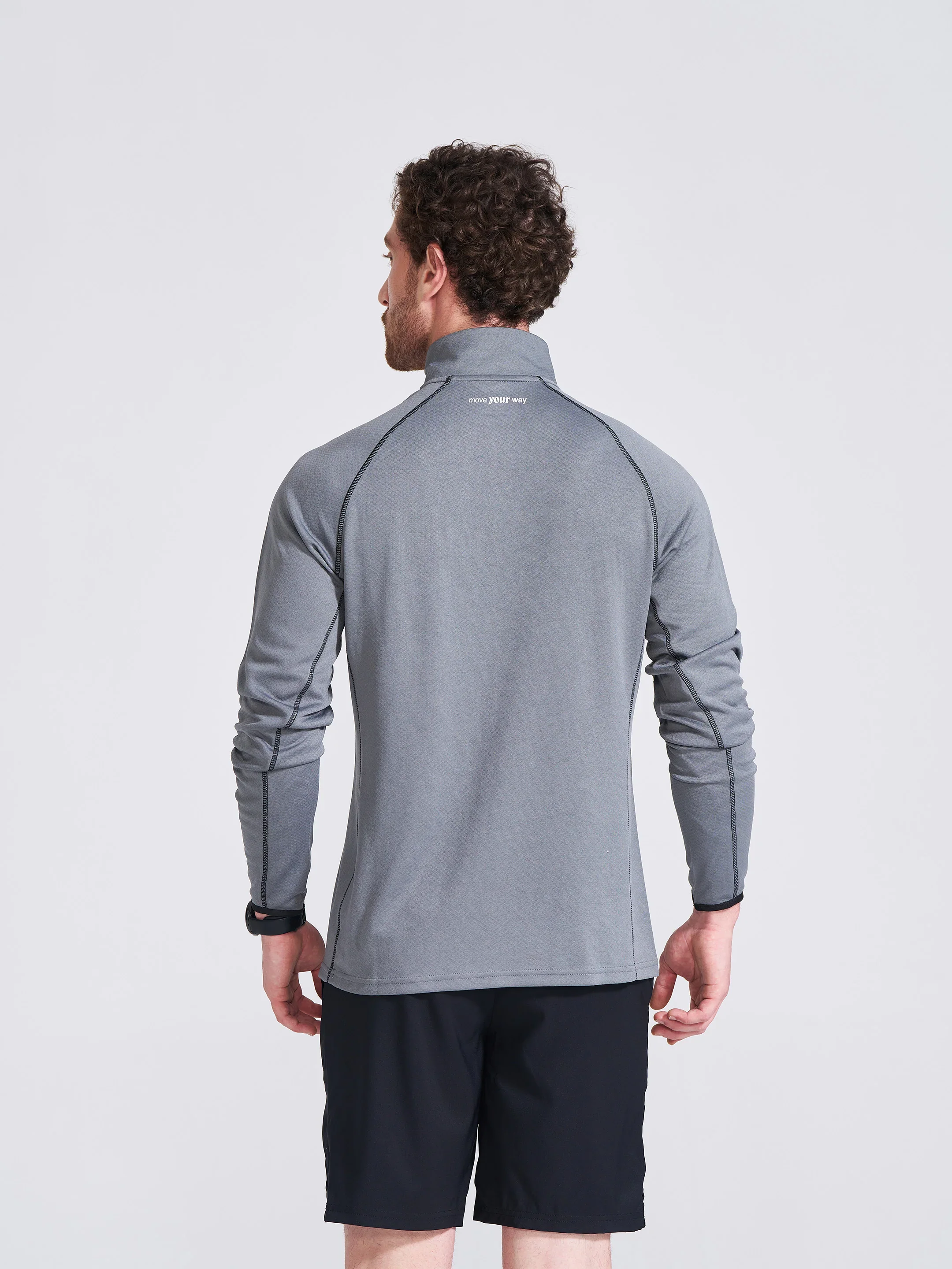 Men's Grey Solid Stand Collar Jacket - Image 4