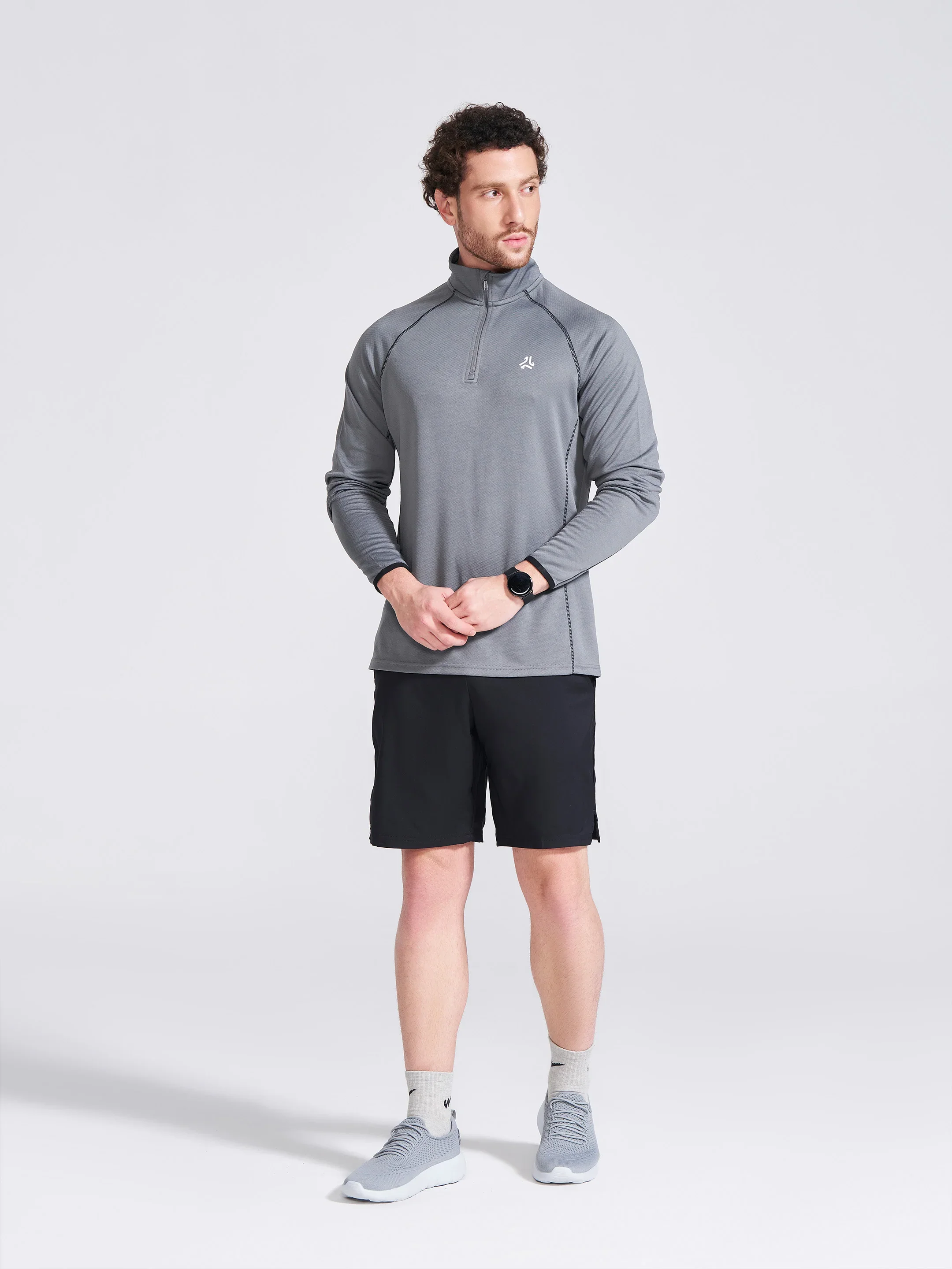 Men's Grey Solid Stand Collar Jacket - Image 6