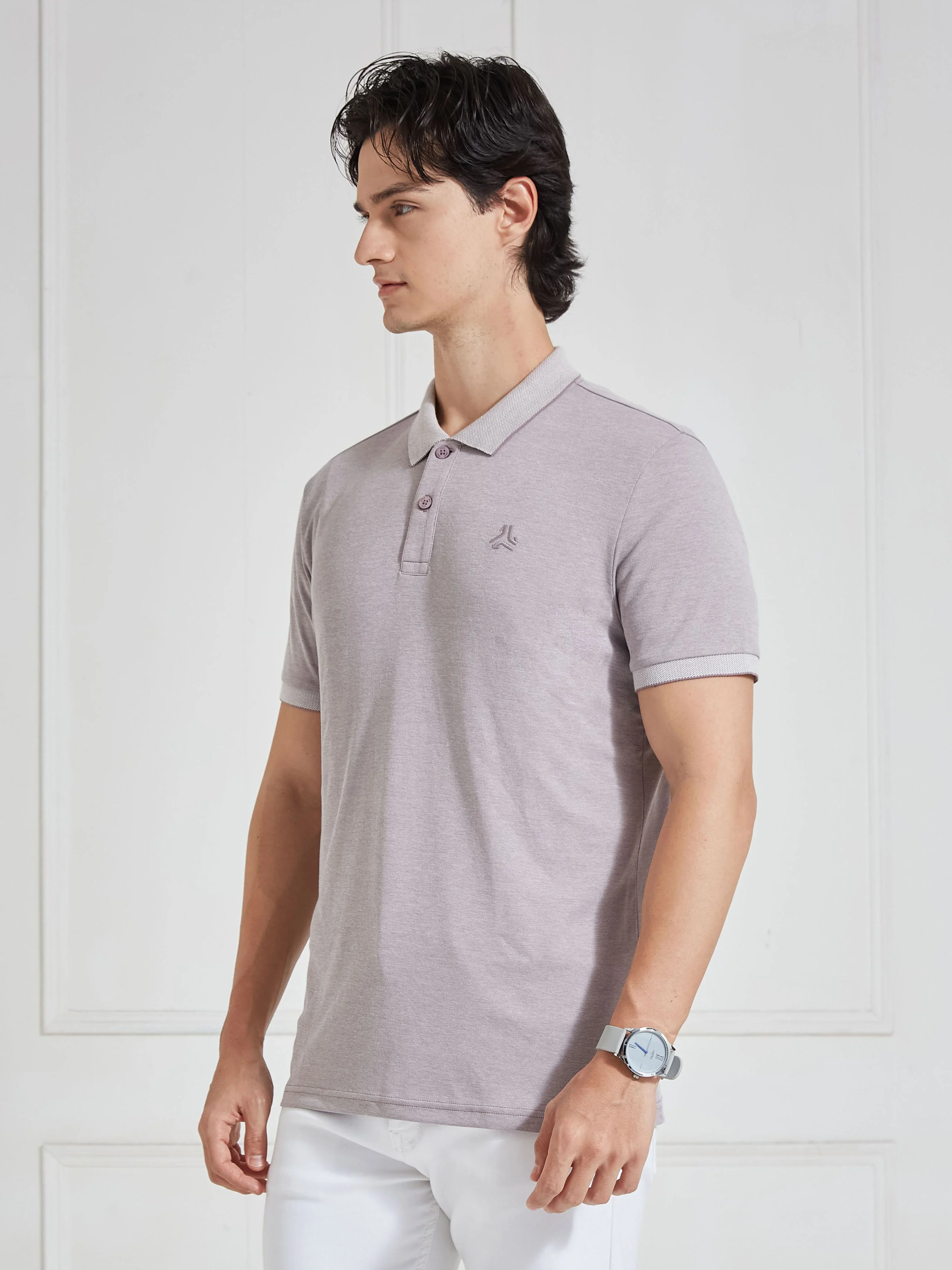 Men's Mauve Solid Polo Collar T-Shirt - Image 2