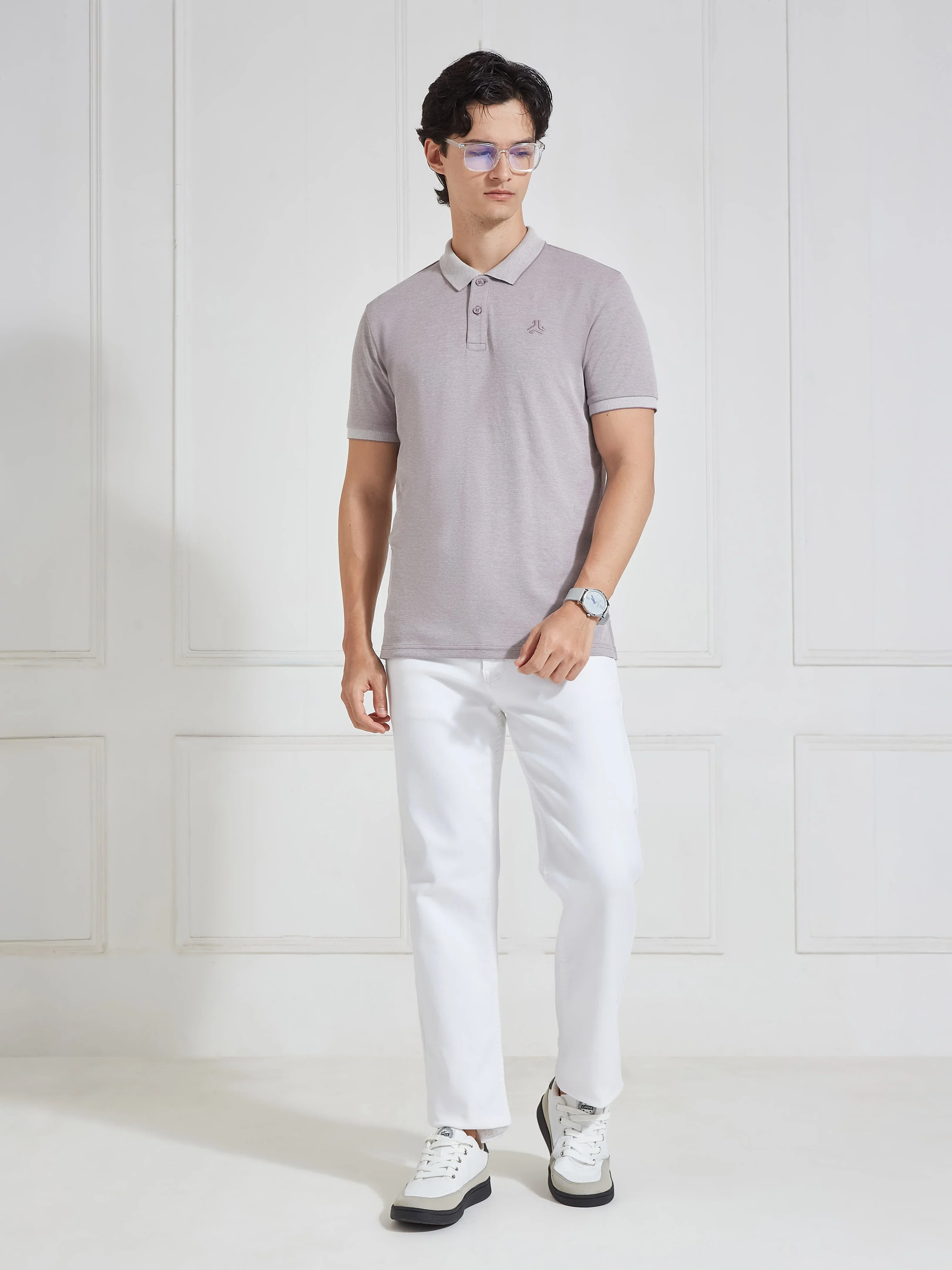 Men's Mauve Solid Polo Collar T-Shirt - Image 5