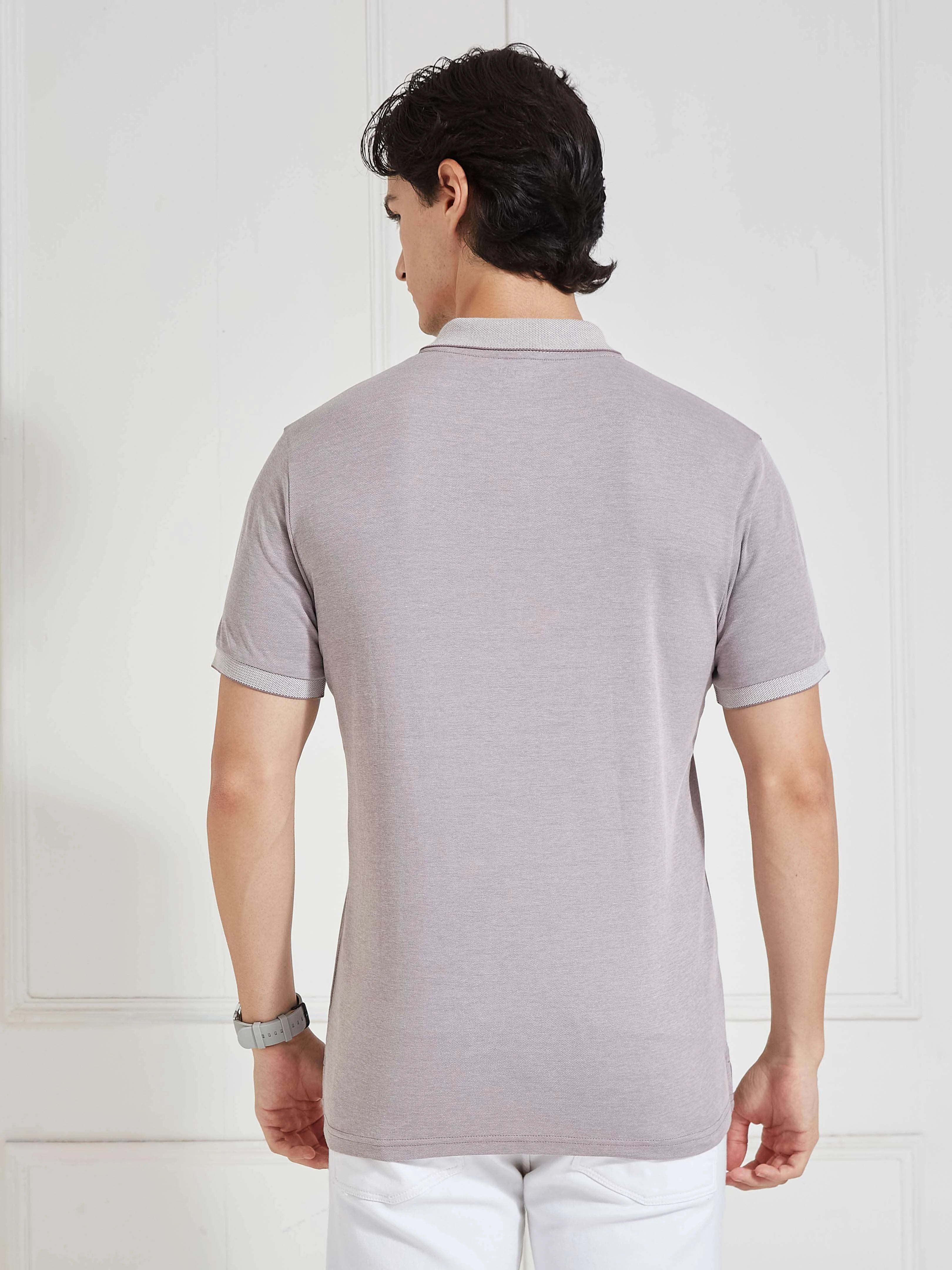 Men's Mauve Solid Polo Collar T-Shirt - Image 6