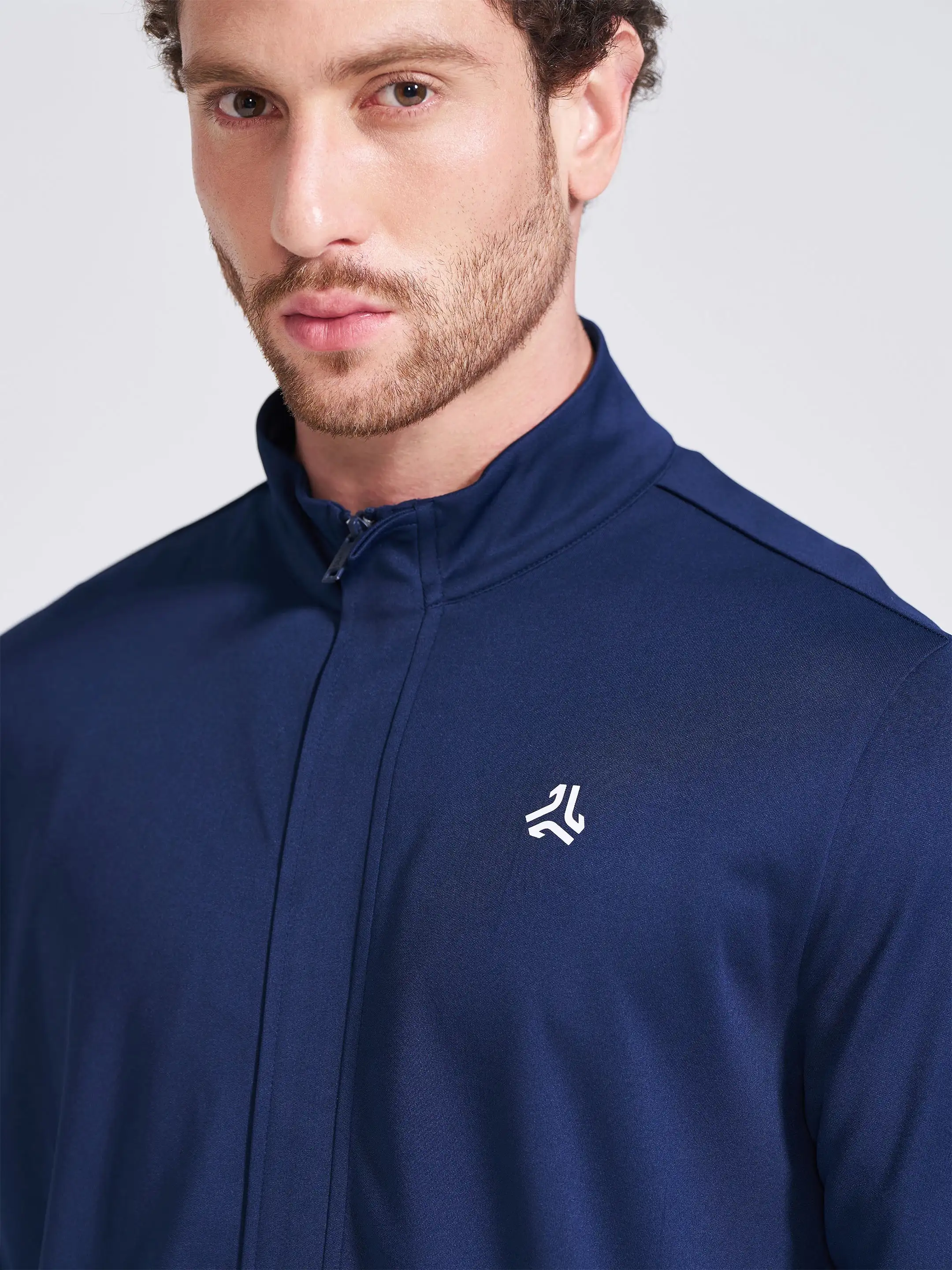 Men's Navy Solid Stand Collar Jacket - Image 2