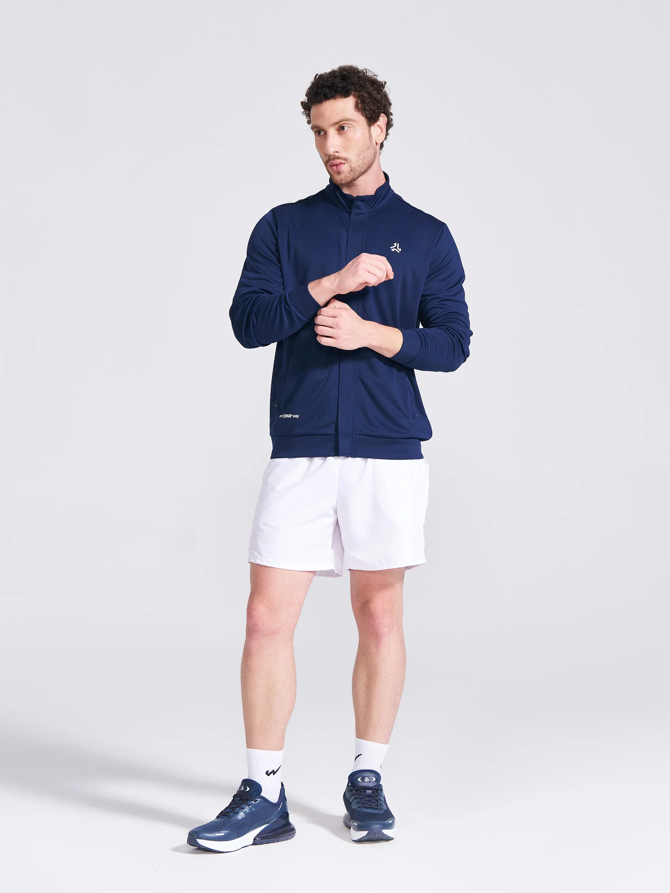 Men's Navy Solid Stand Collar Jacket - Image 4