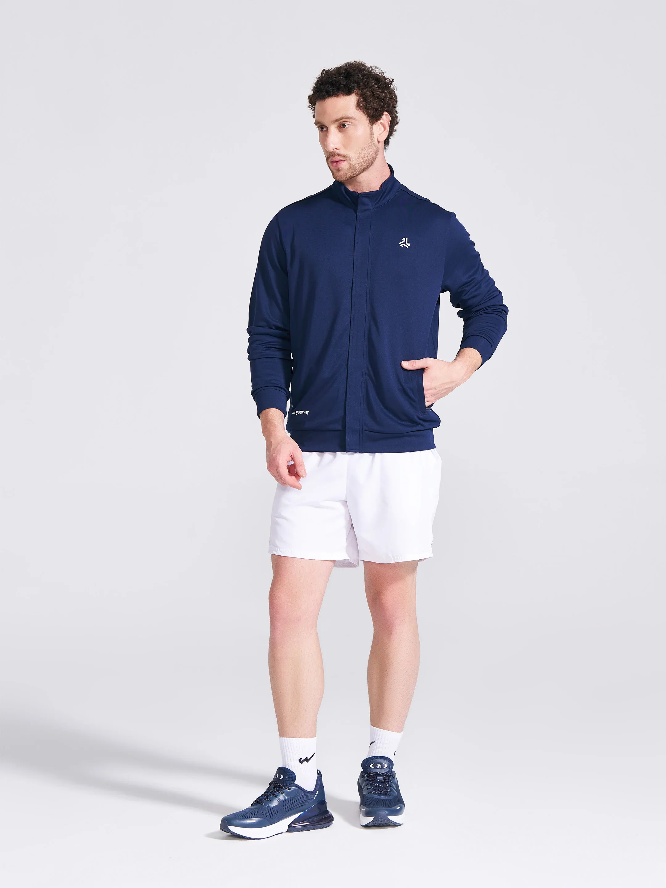 Men's Navy Solid Stand Collar Jacket - Image 7