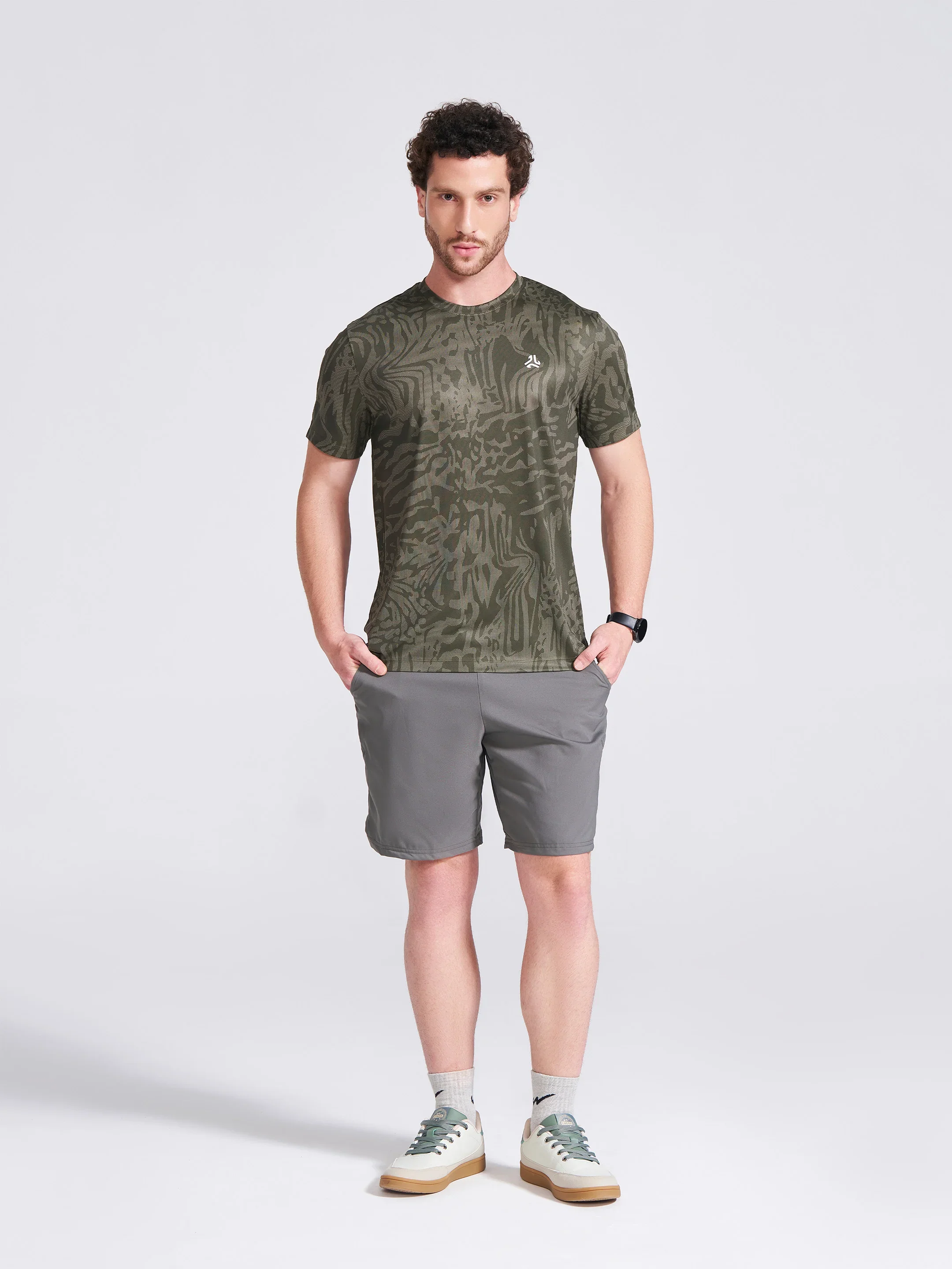 Men's Olive Printed Round Neck T-Shirt - Image 4