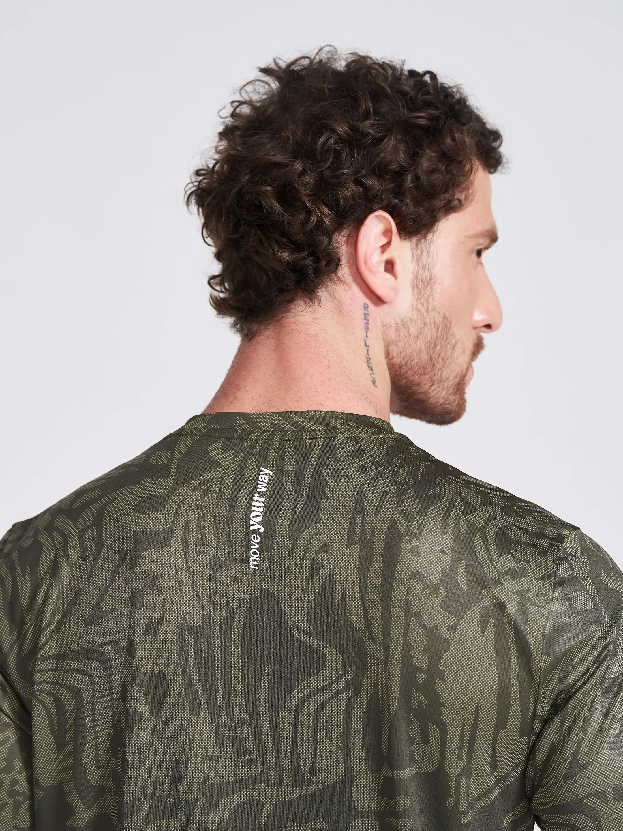 Men's Olive Printed Round Neck T-Shirt - Image 6