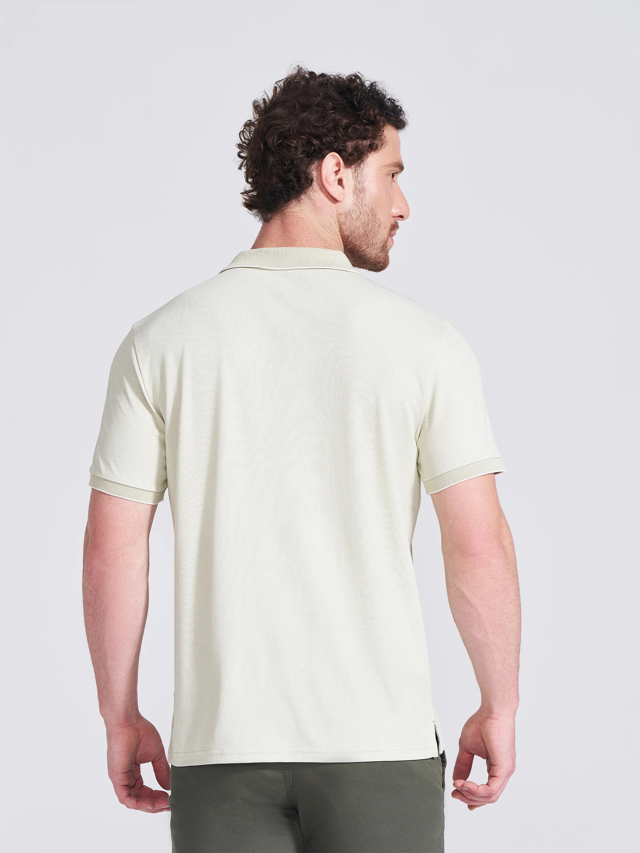 Men's Olive Self Design Polo Collar T-Shirt - Image 4