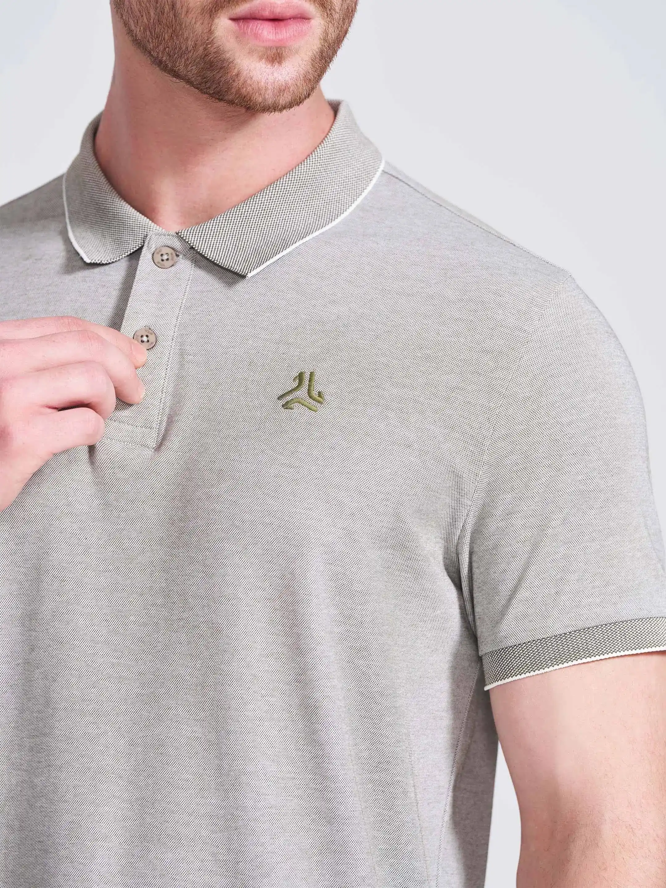 Men's Olive Self Design Polo Collar T-Shirt - Image 3