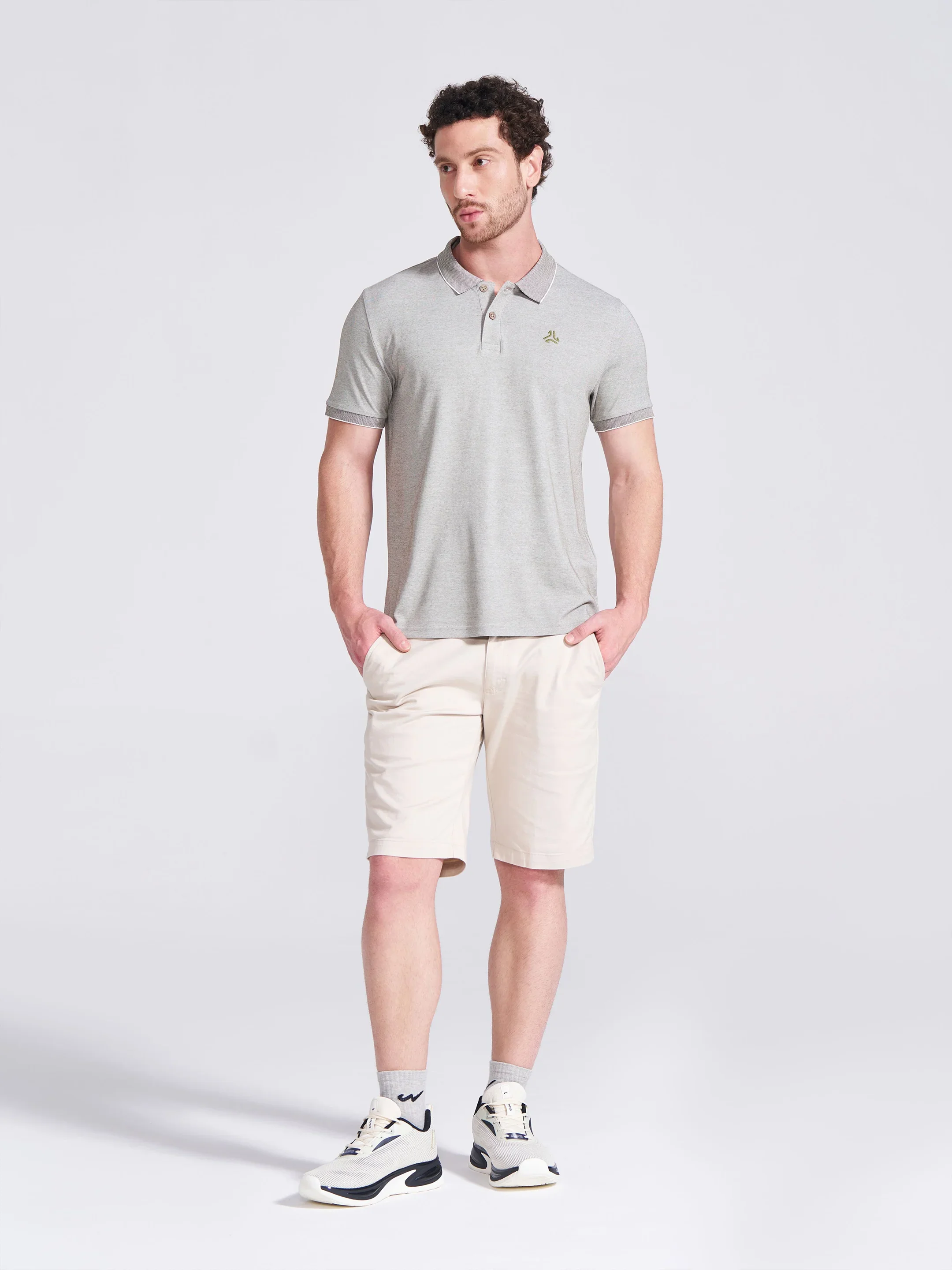Men's Olive Self Design Polo Collar T-Shirt - Image 4