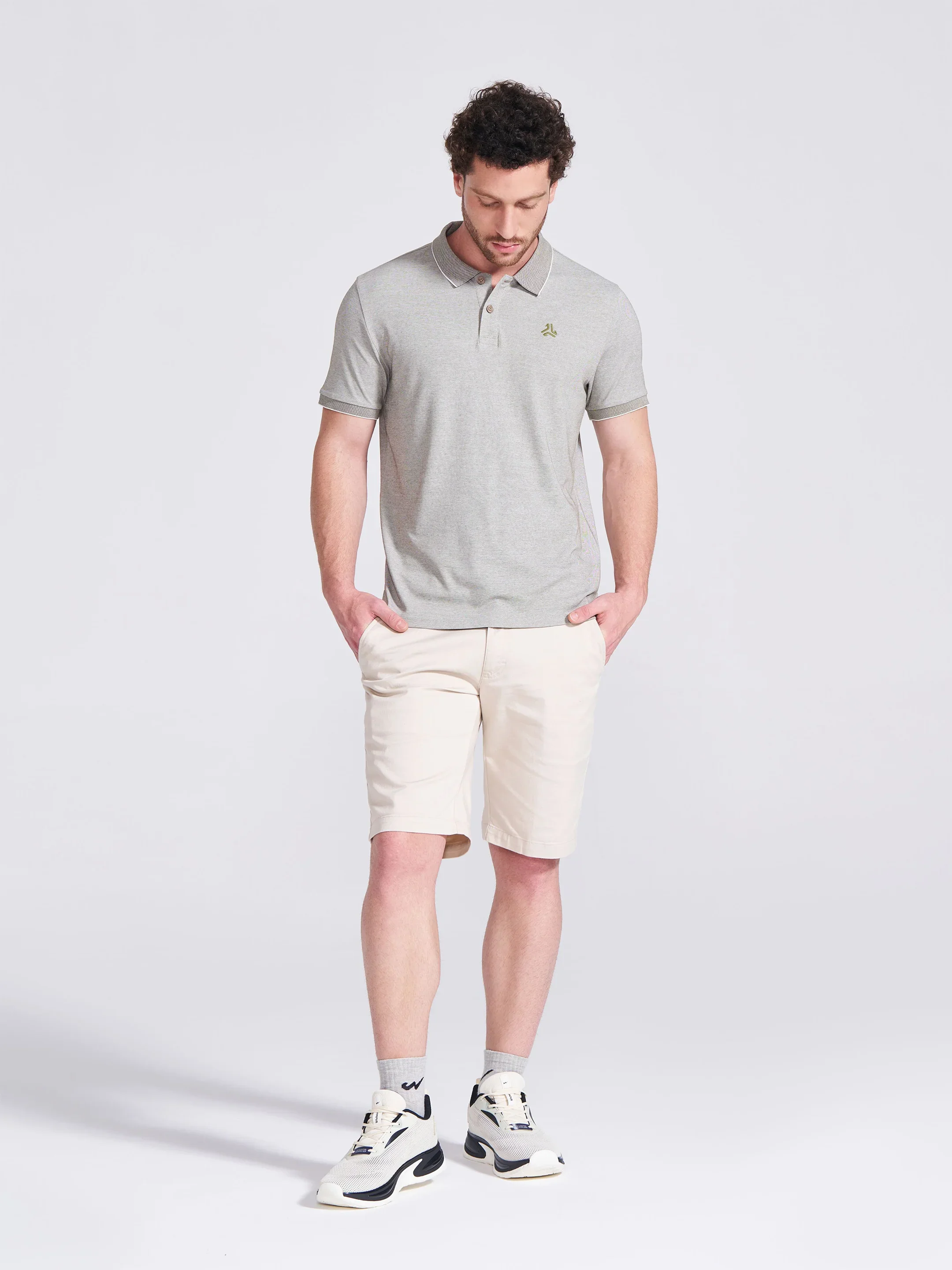 Men's Olive Self Design Polo Collar T-Shirt - Image 6