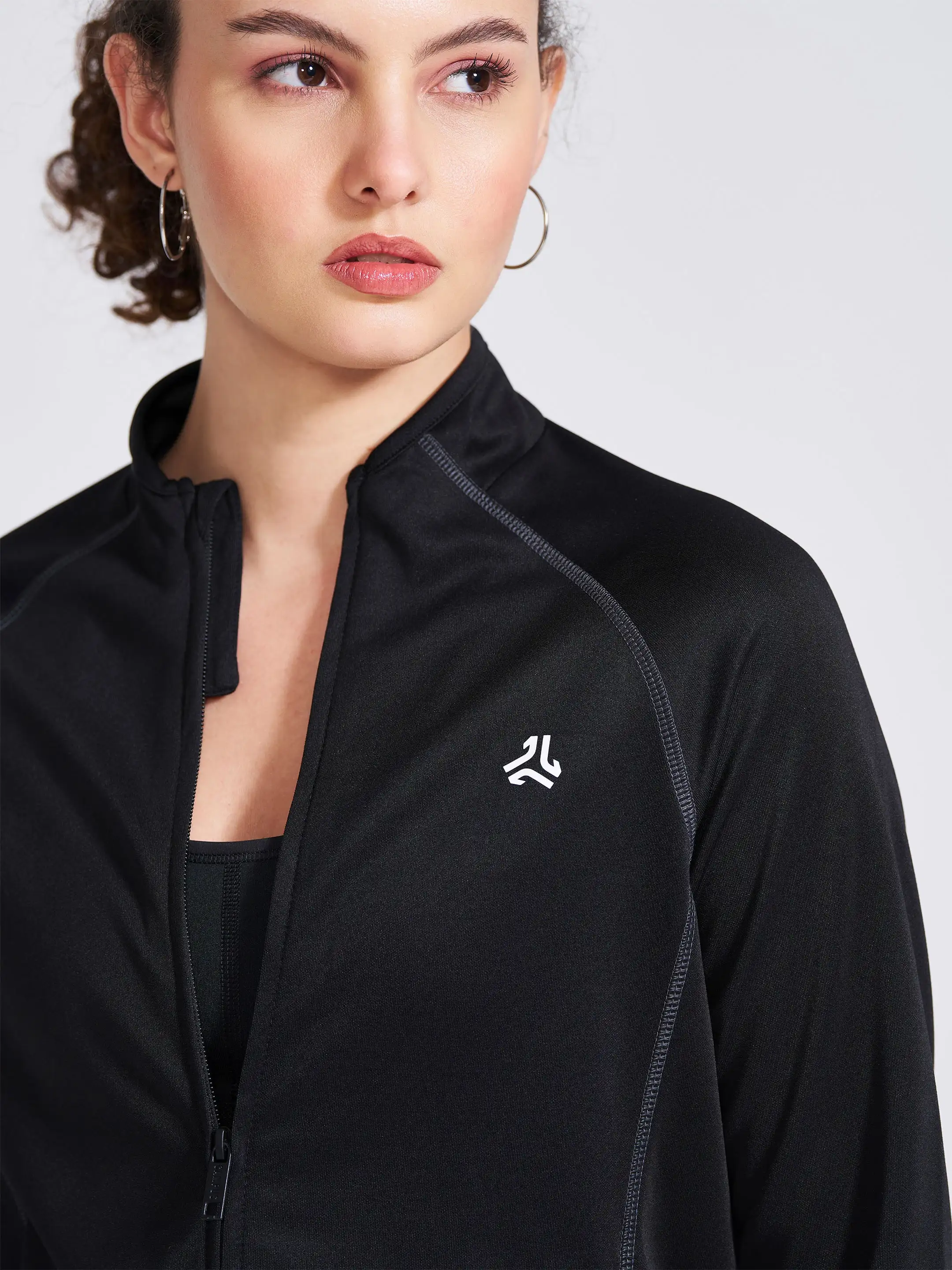 Women's Black Solid Stand Collar Jacket - Image 2