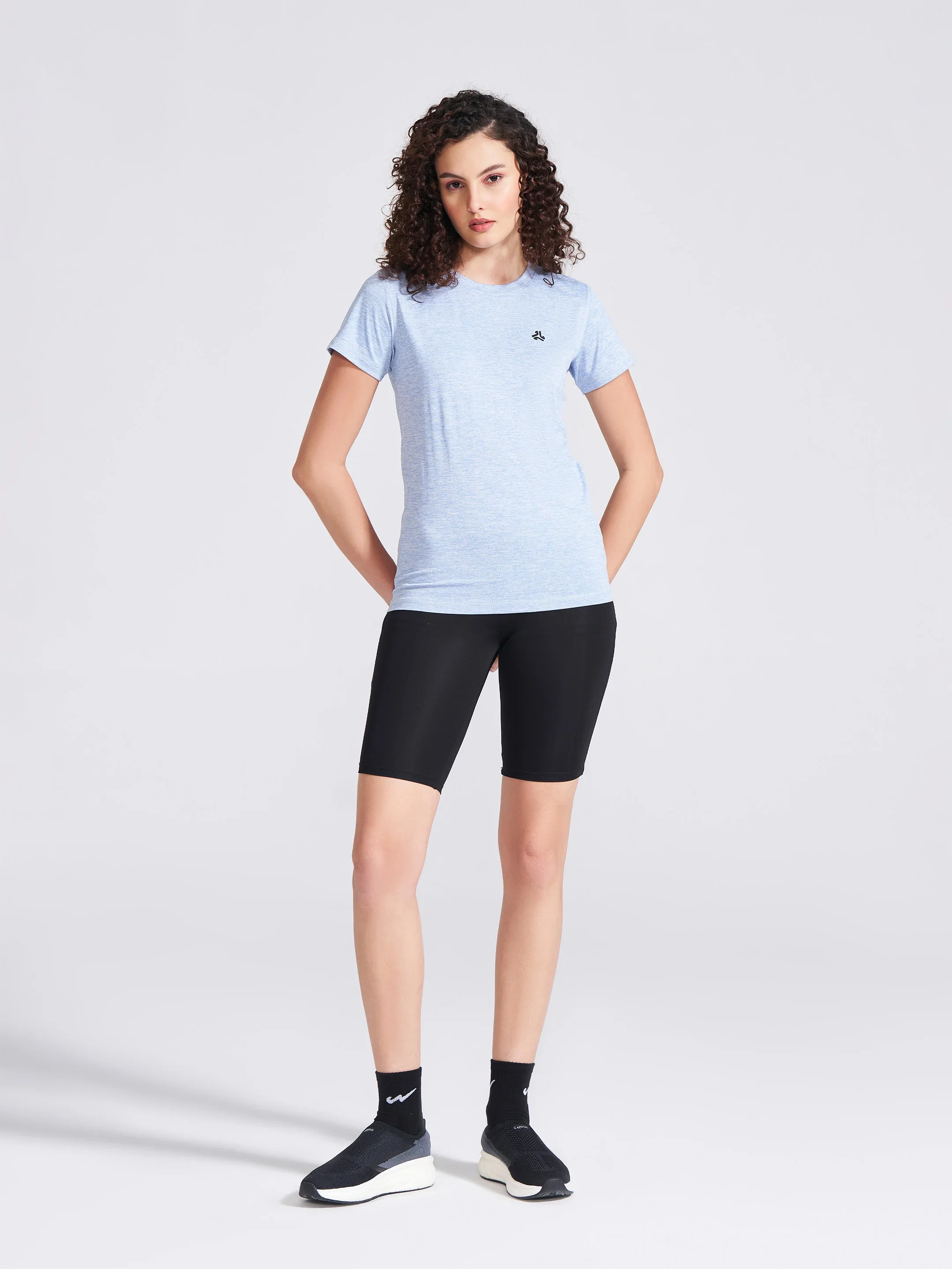 Women's Blue Self Design Round Neck T-Shirt - Image 4