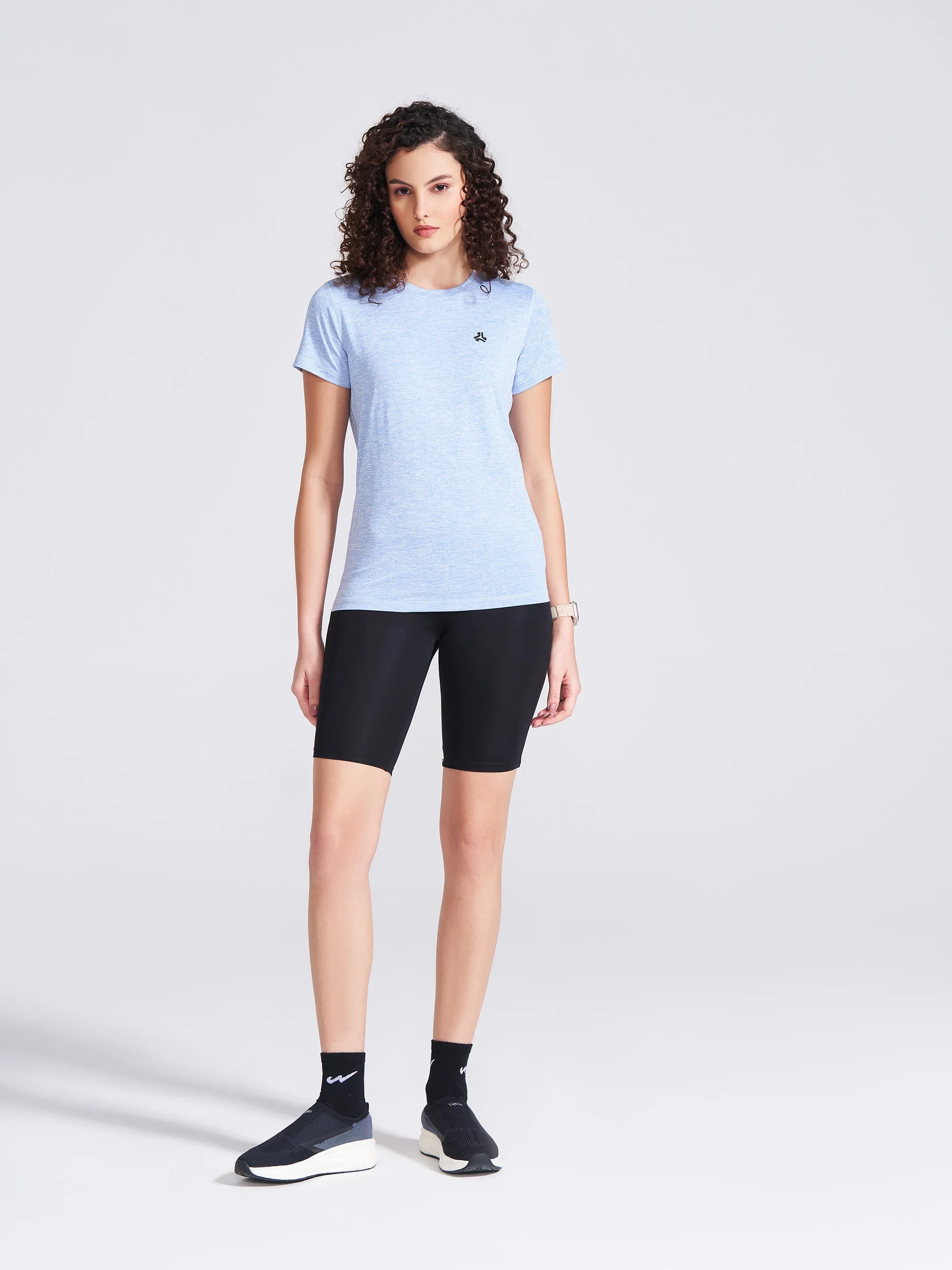 Women's Blue Self Design Round Neck T-Shirt - Image 7
