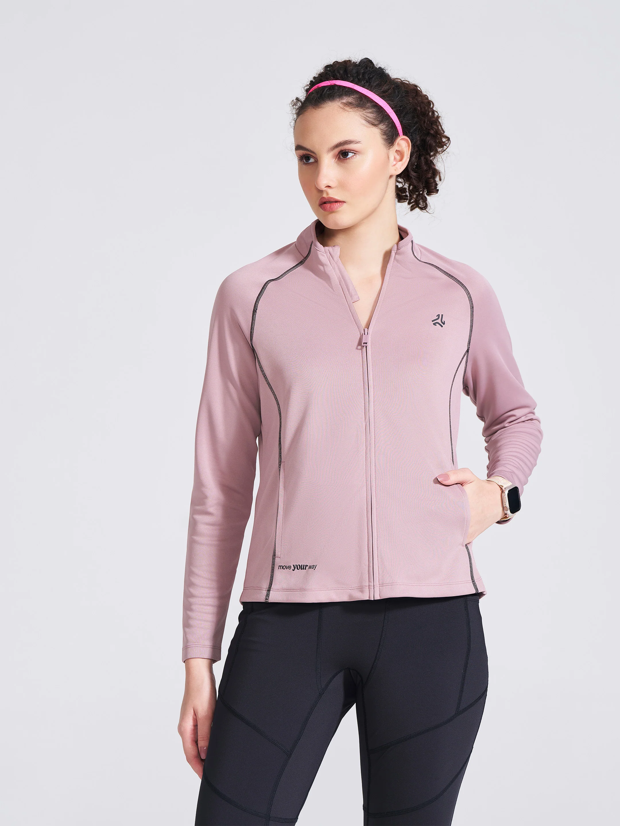Women's Mauve Solid Stand Collar Jacket