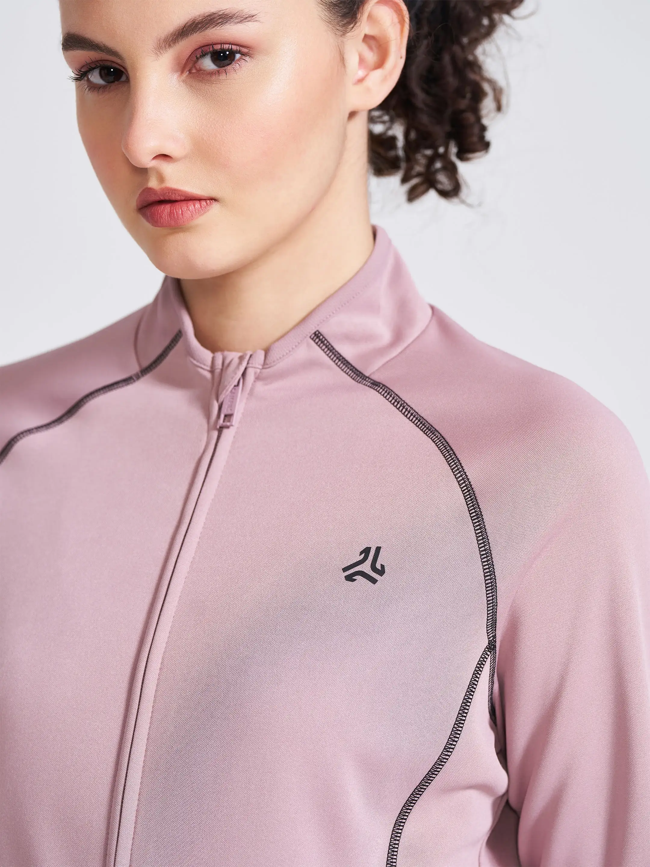 Women's Mauve Solid Stand Collar Jacket - Image 2