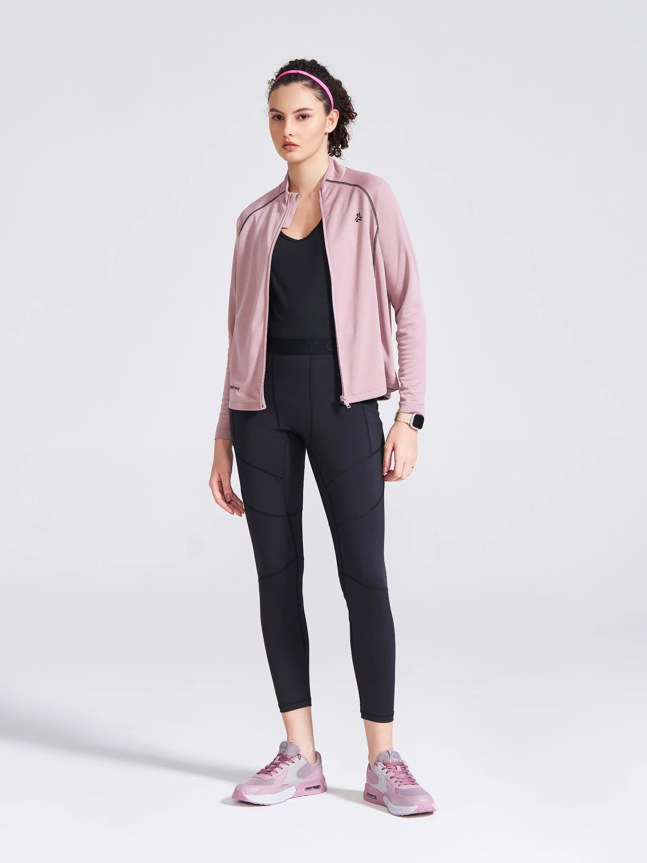 Women's Mauve Solid Stand Collar Jacket - Image 4