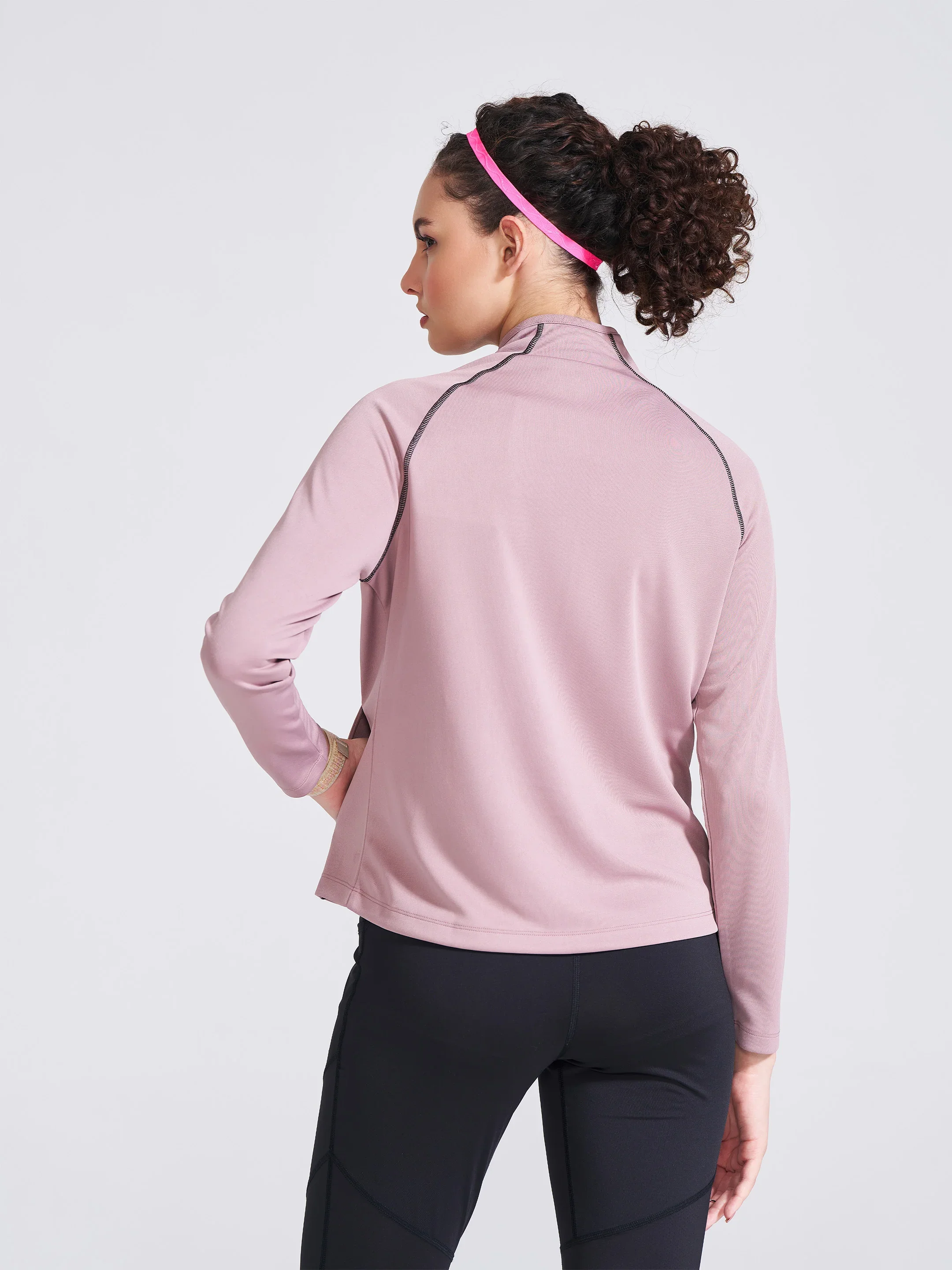 Women's Mauve Solid Stand Collar Jacket - Image 5